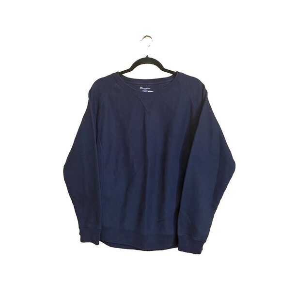 Champion Sweatshirt 90s XL Faded Navy Blue Embroidered V-Notch Neck  Unisex - Picture 1 of 7